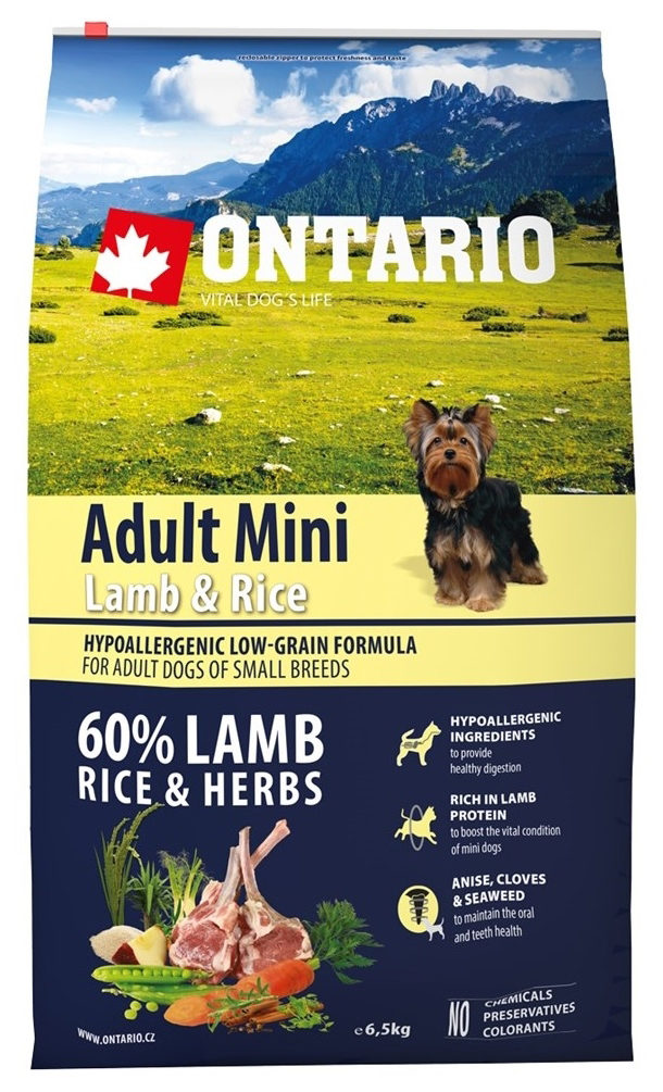 фото Сухой корм для собак ontario adult mini, для мелких пород, ягненок и рис, 6,5кг