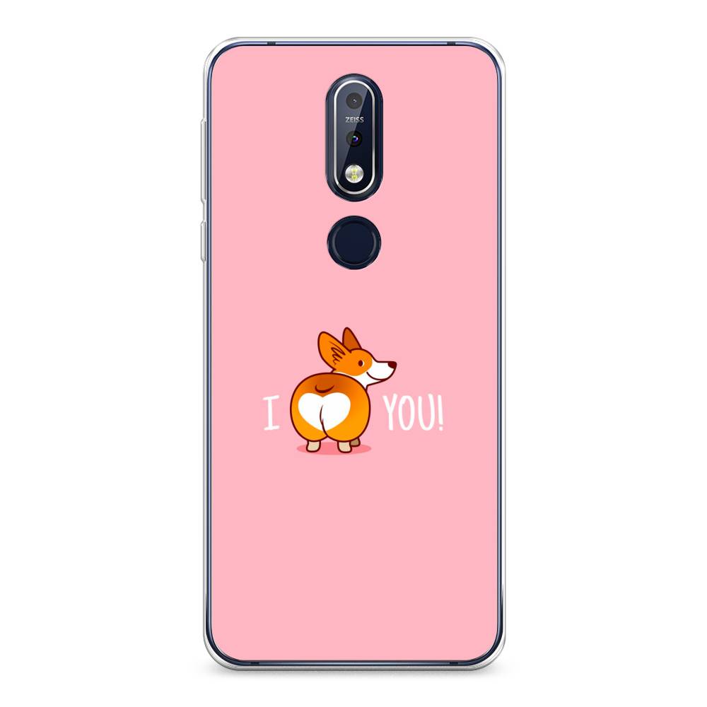 

Чехол на Nokia 7.1 "Корги I love you", Розовый;коричневый;белый, 122050-1