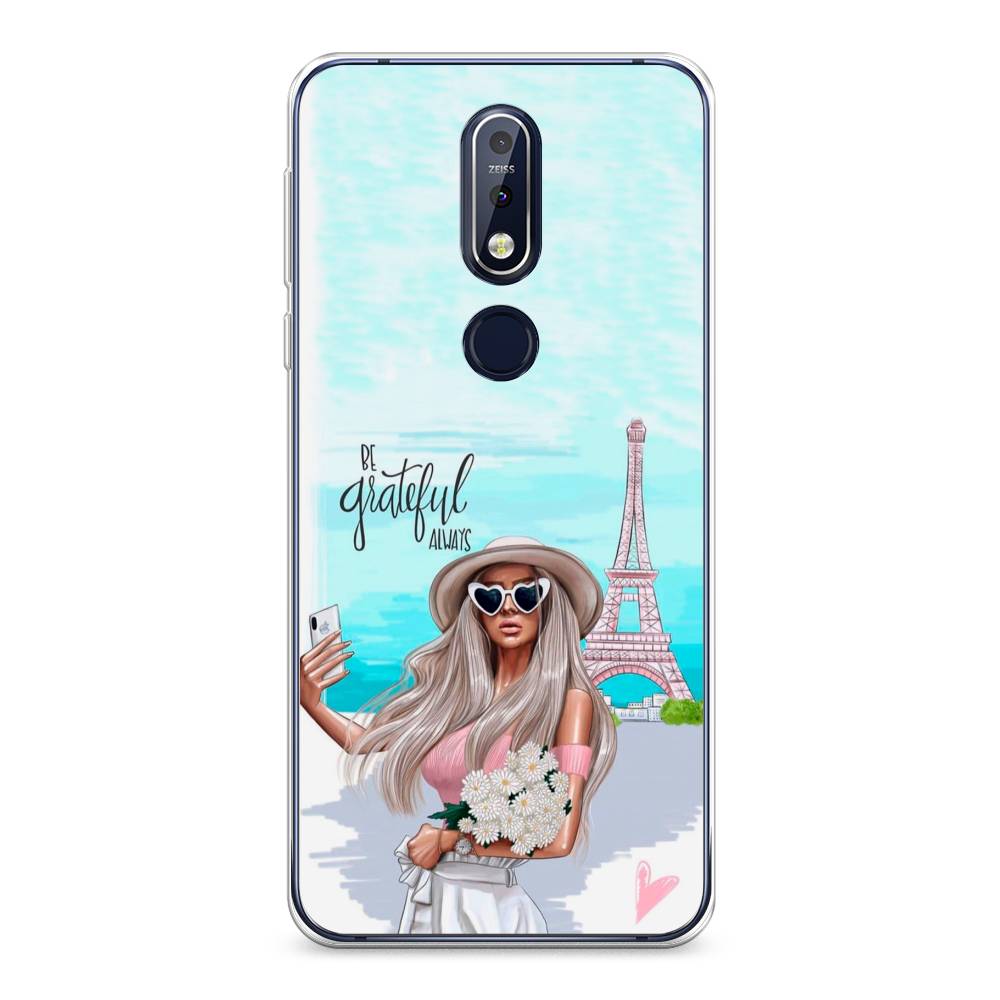 

Чехол на Nokia 7.1 "Селфи Париж", Голубой;бежевый, 122050-6