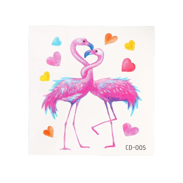 Татуировка на тело цветная Влюблённые фламинго 8 х 8 см, 5 шт. татуировка на тело черная узорный уголок 8х7 5 см