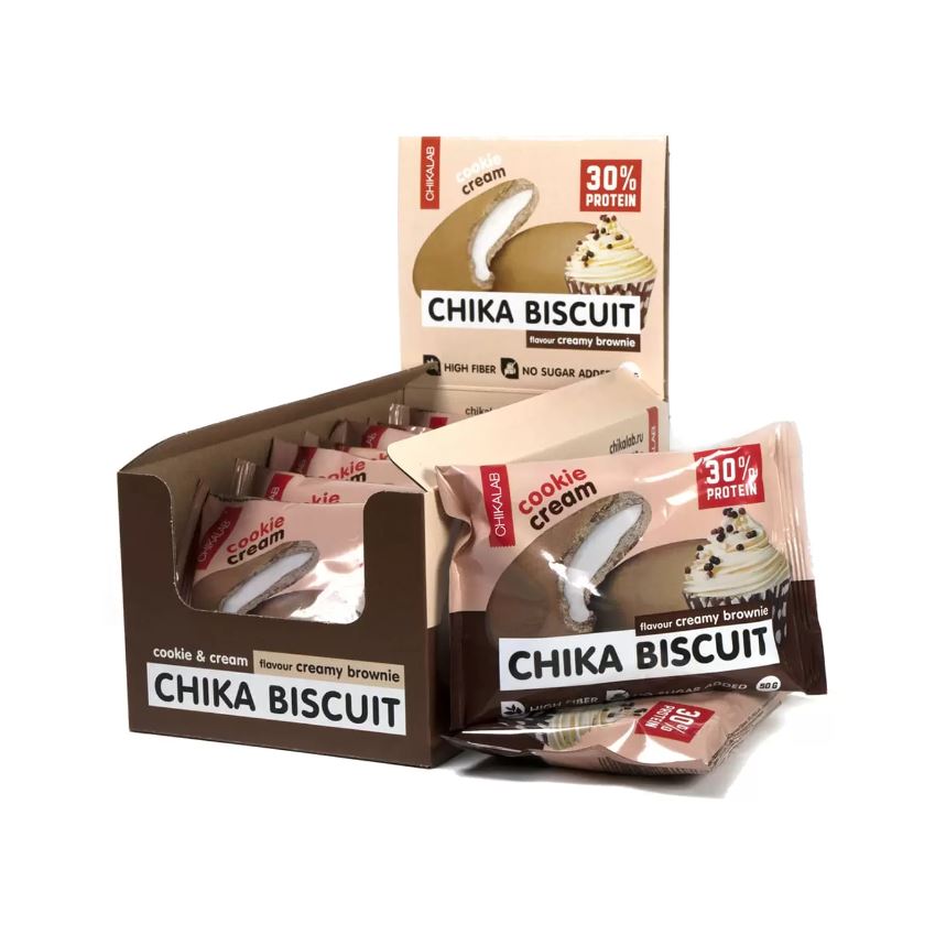 Печенье протеиновое Bombbar Chikalab Chika Biscuit, сливочный брауни, 8 шт х 50 г