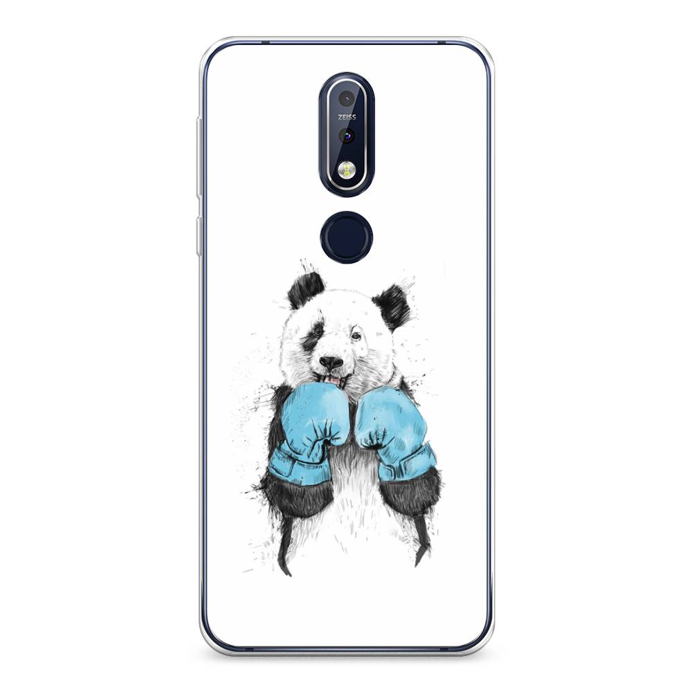 

Чехол на Nokia 7.1 "Панда боксер", Голубой;белый;серый, 122050-1