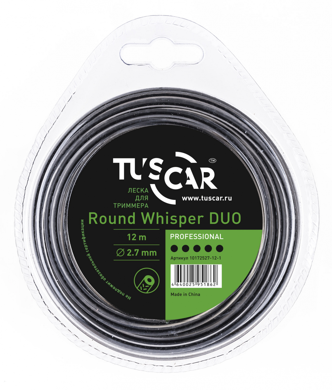 фото Tuscar леска для триммера round whisper duo, professional, 2.4mmx12m 10172524-12-1