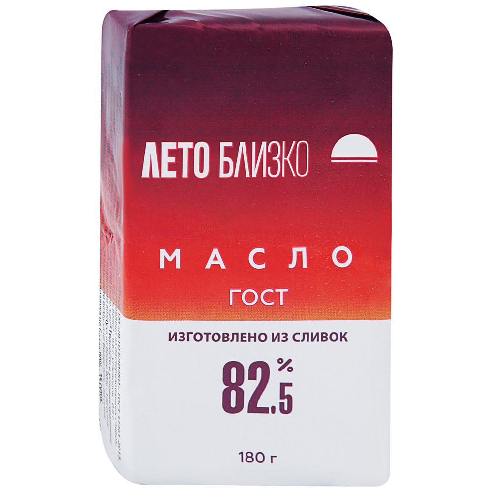 

Масло Лето близко Традиционное сладко-сливочное несоленое 82.5% 180 г