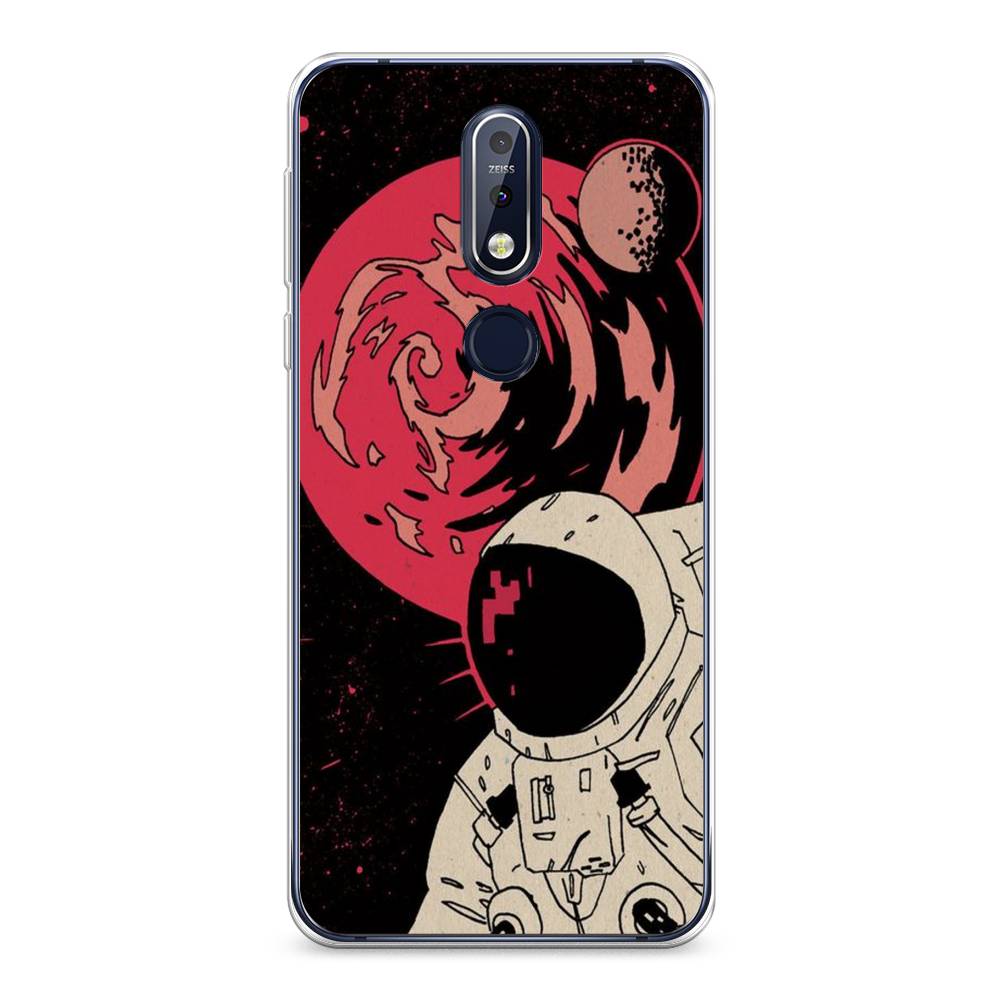 

Чехол на Nokia 7.1 "Космонавт возле Марса", Черный;красный, 122050-2