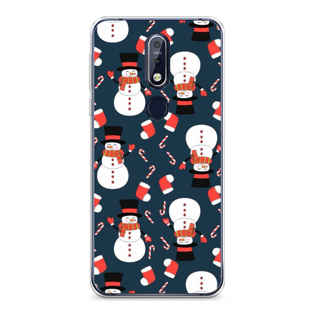 

Чехол на Nokia 7.1 "Синие снеговики", Синий;белый;красный, 122050-5