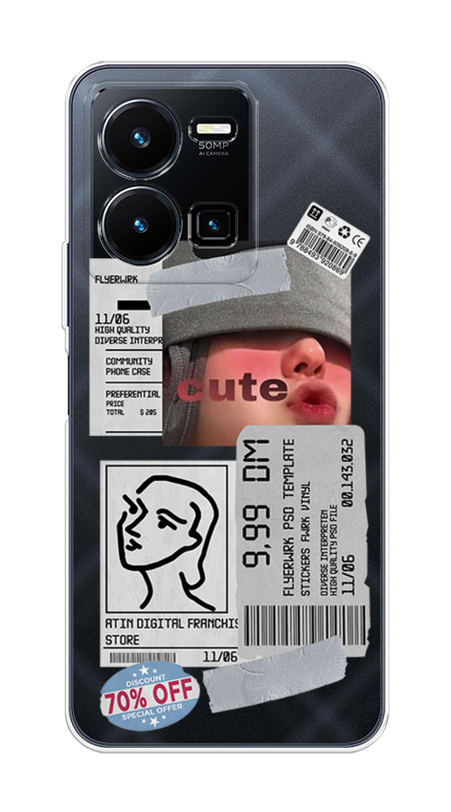 

Чехол на Vivo Y35 "Cute girl collage", Розовый;серый;голубой, 267250-6