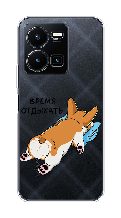 

Чехол на Vivo Y35 "Корги отдыхает", Черный;коричневый;голубой, 267250-1