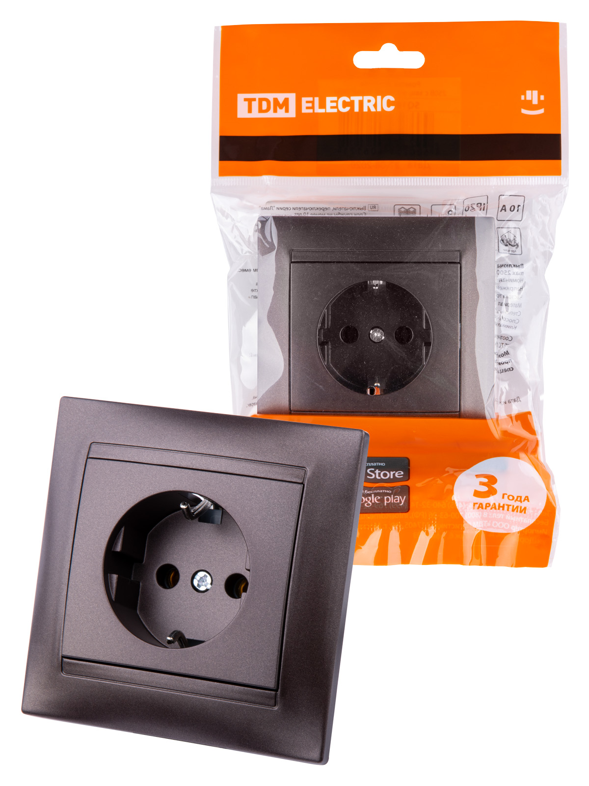 

Розетка TDM ELECTRIC 2П+З SQ1815-0523, Коричневый, Лама-18