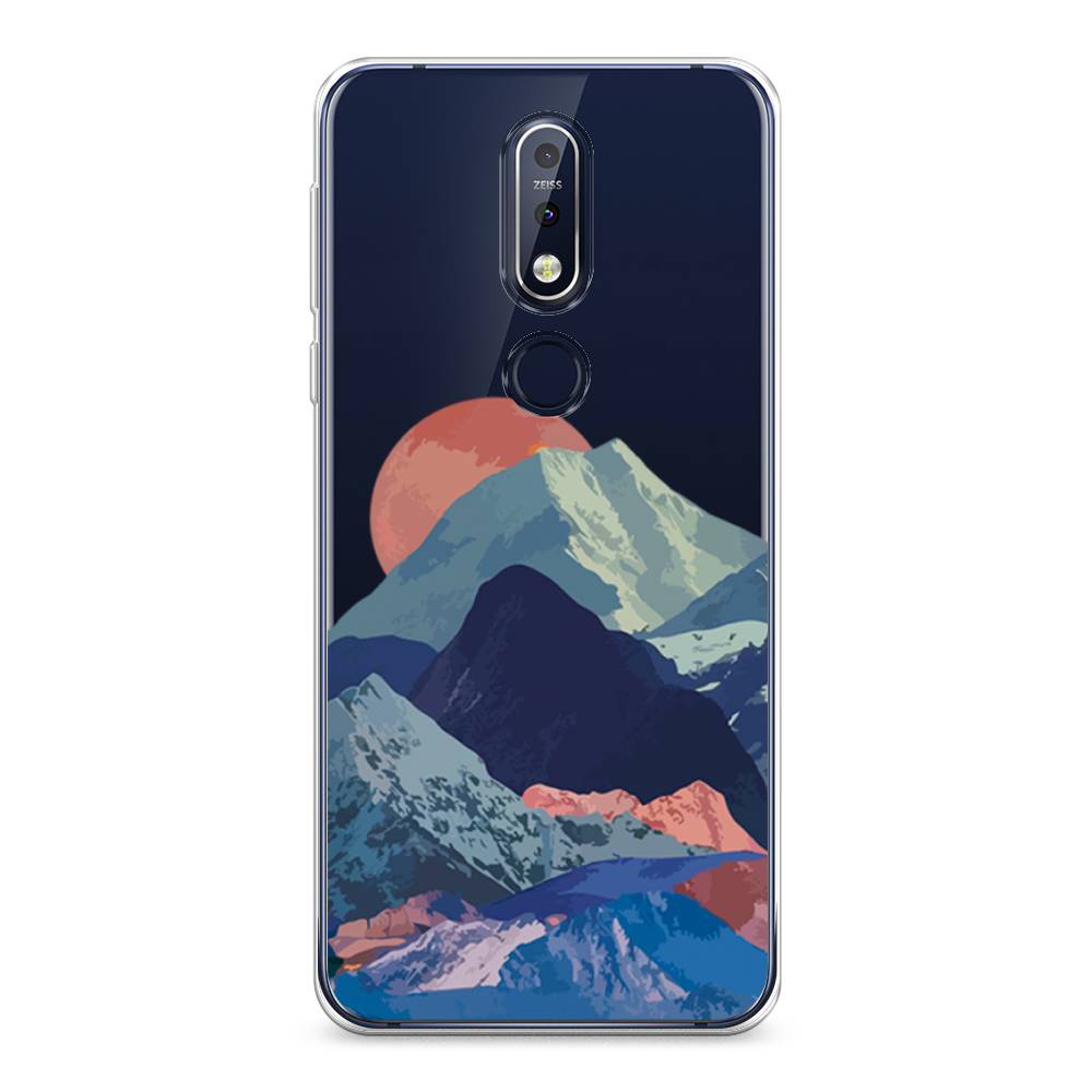 

Чехол на Nokia 7.1 "Закат в снежных горах", Красный;серый;голубой, 122050-2