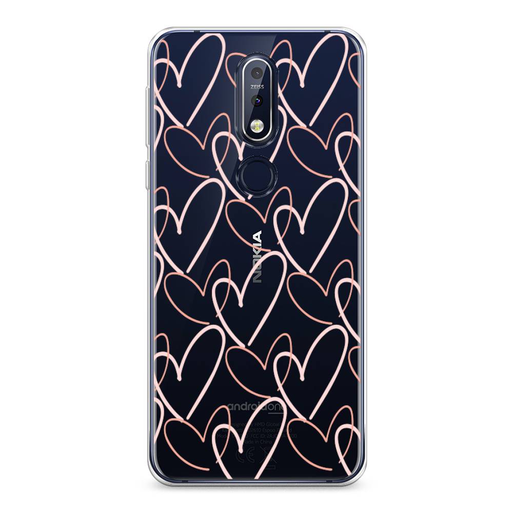

Чехол на Nokia 7.1 "Узор из сердечек", Розовый;бежевый, 122050-6