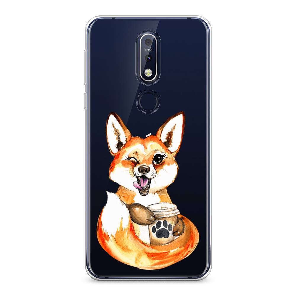 

Чехол на Nokia 7.1 "Подмигивающая лиса с кофе", Оранжевый;белый;коричневый, 122050-4