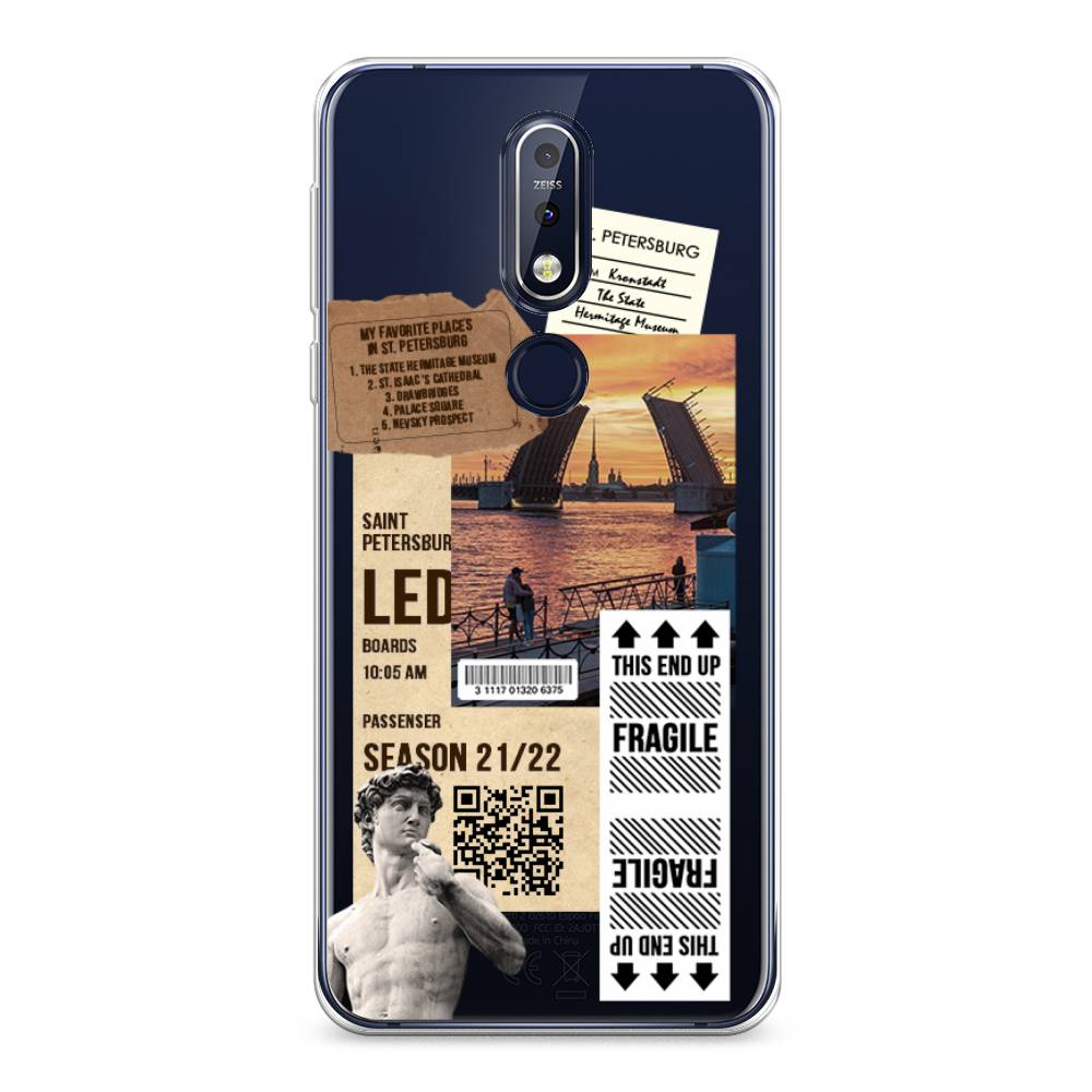 

Чехол на Nokia 7.1 "Санкт-Петербург коллаж", Коричневый;бежевый;белый, 122050-6