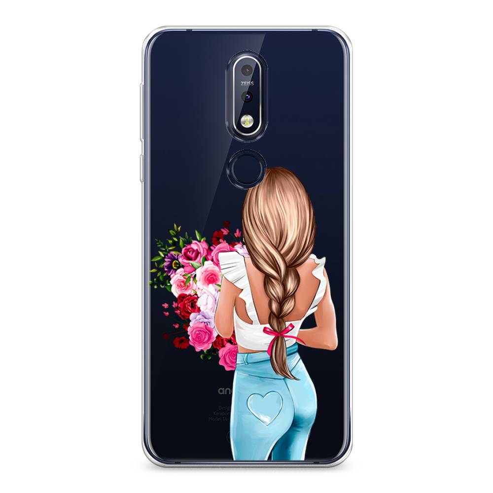 

Чехол на Nokia 7.1 "Девушка с цветами", Коричневый;розовый;голубой, 122050-6