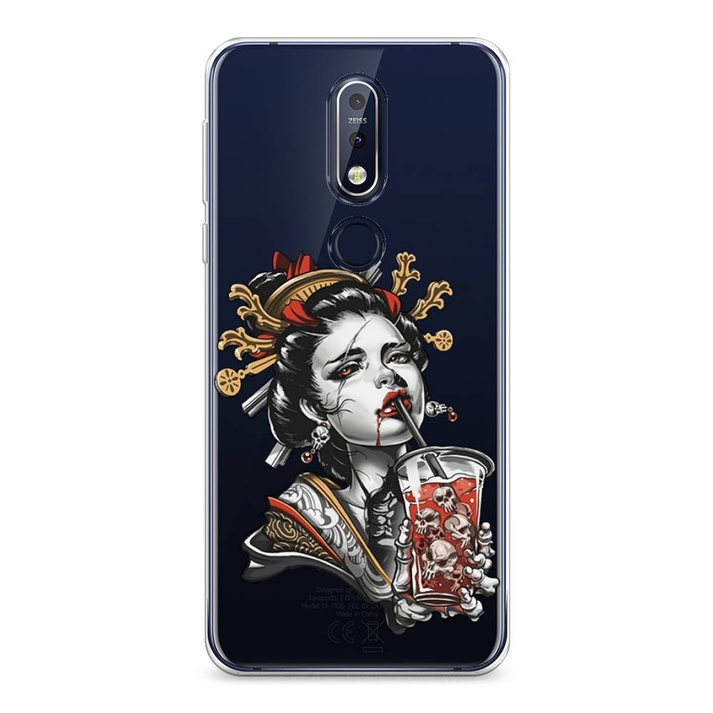 

Чехол на Nokia 7.1 "Опасная гейша", Красный;черный;серый, 122050-4