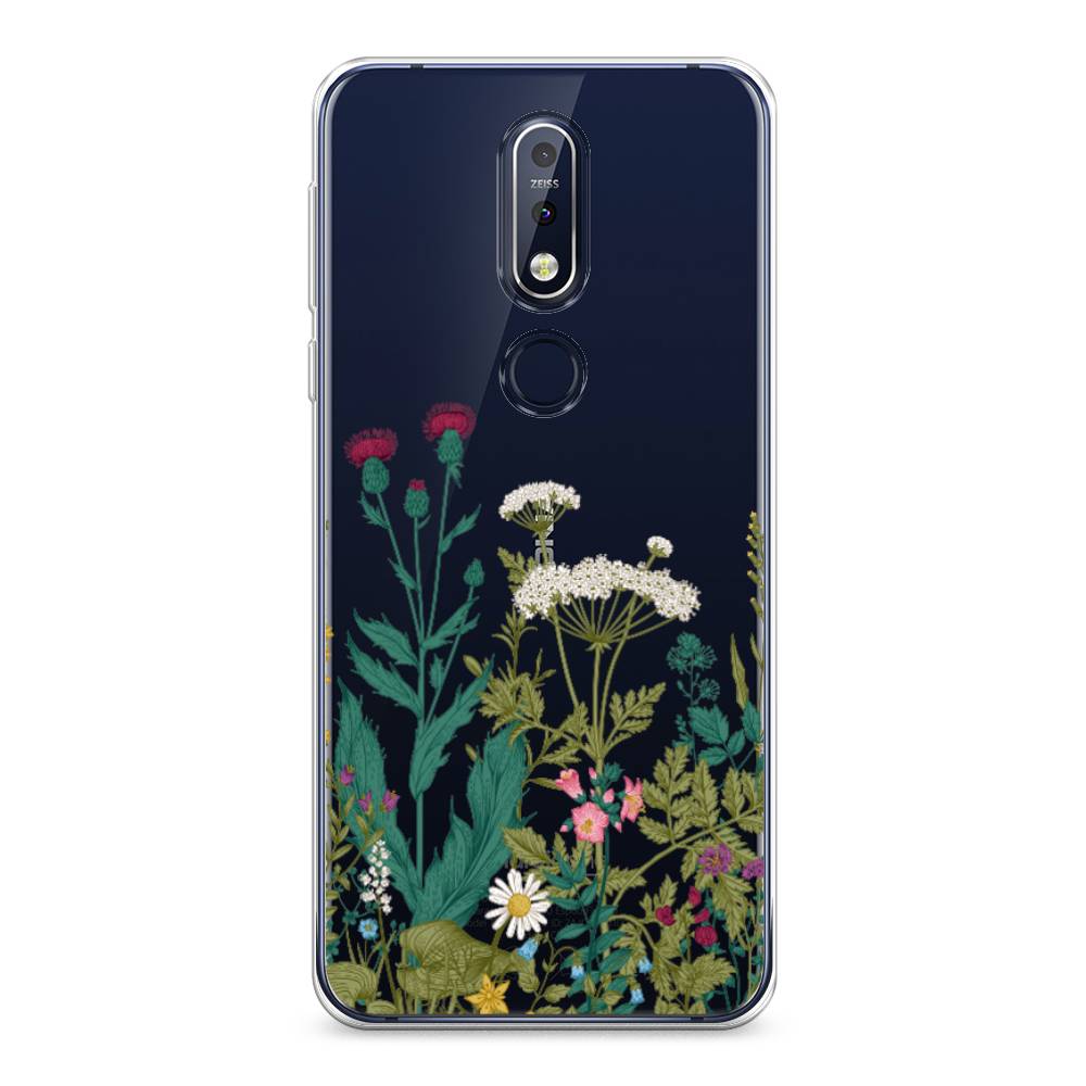 

Чехол на Nokia 7.1 "Дикие полевые цветы", Зеленый;розовый;белый, 122050-2