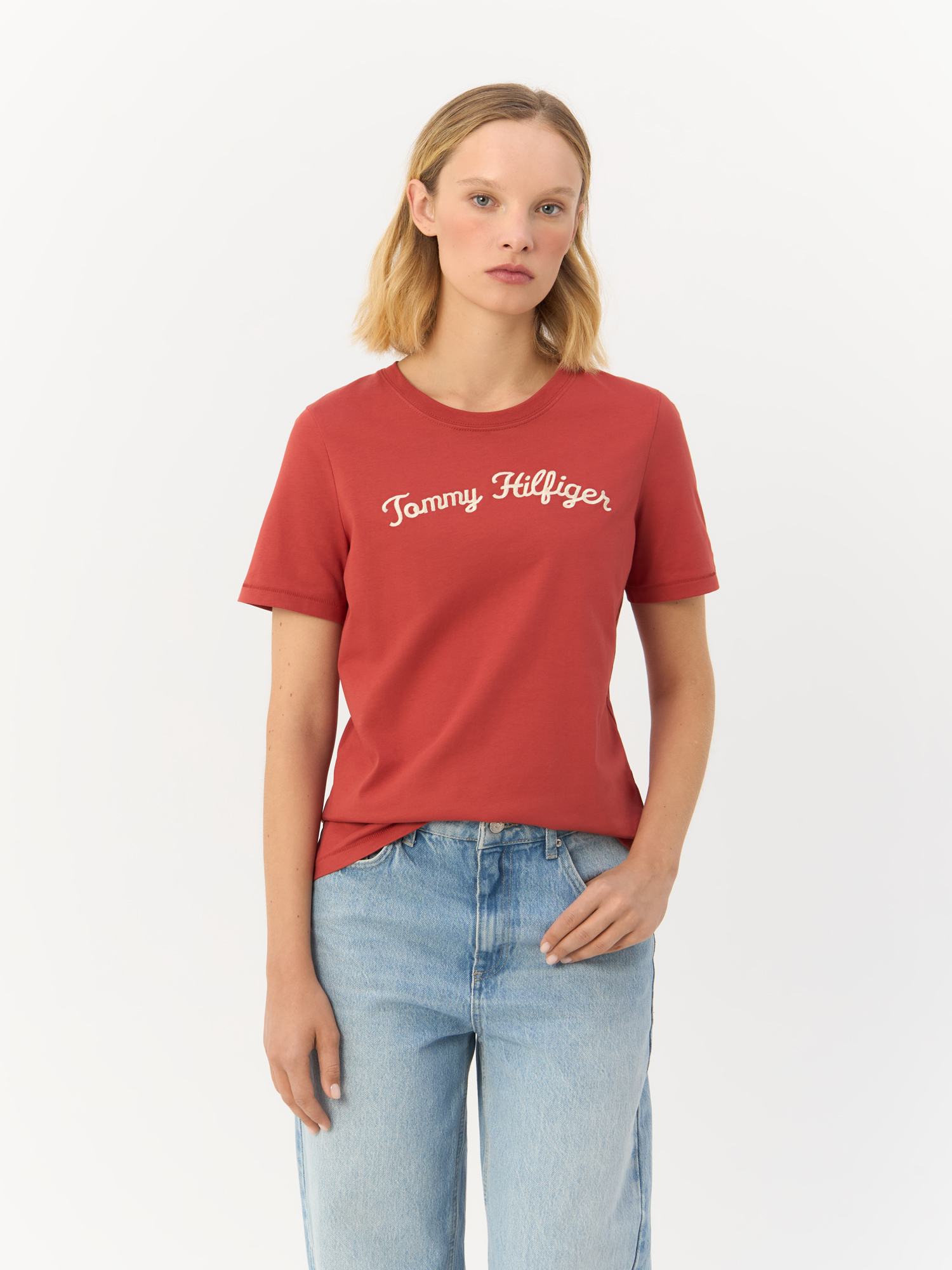 

Футболка женская TOMMY HILFIGER WW0WW42589 красная XS, Красный, WW0WW42589