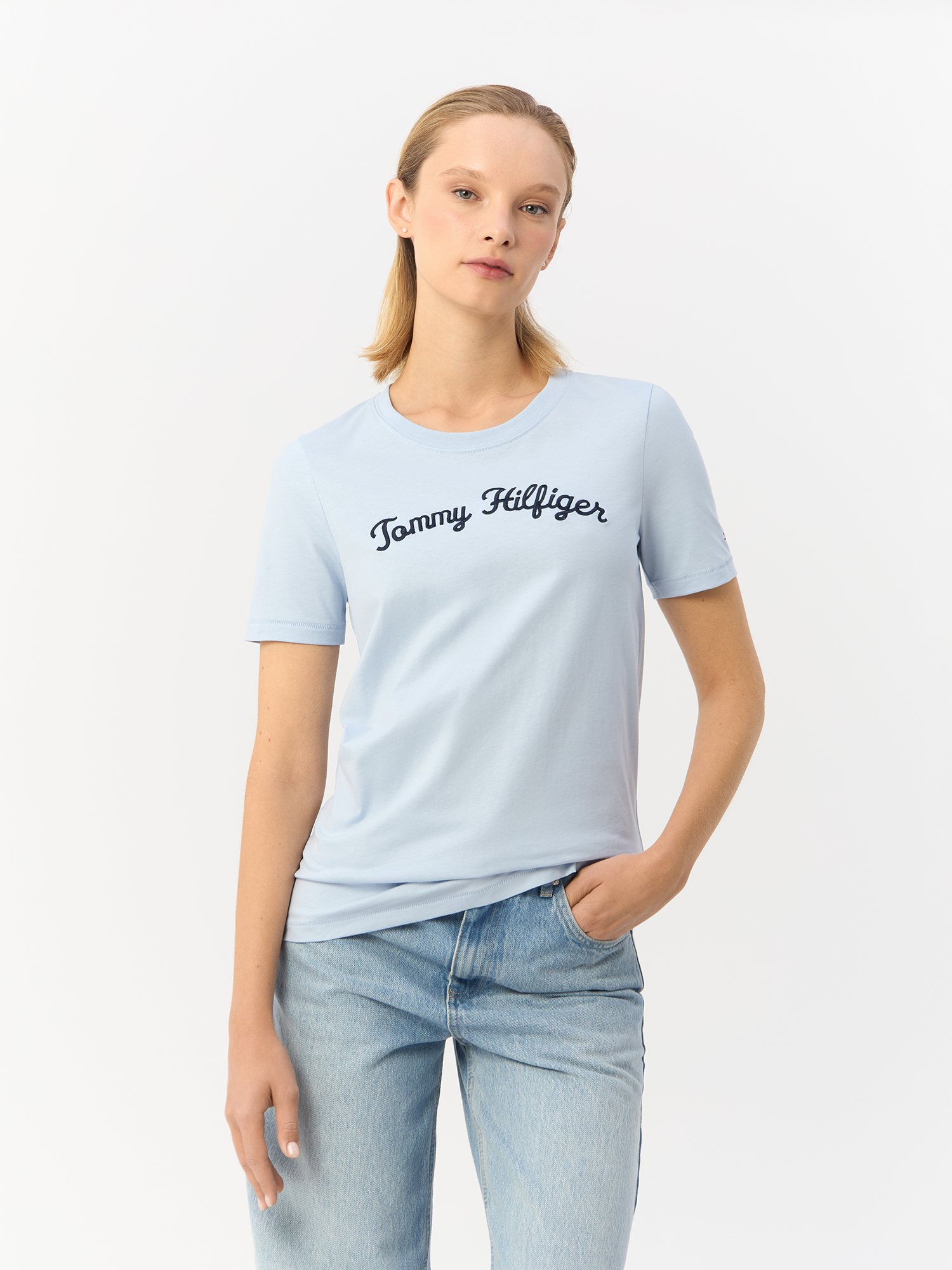 

Футболка женская TOMMY HILFIGER WW0WW42589 синяя XS, Синий, WW0WW42589