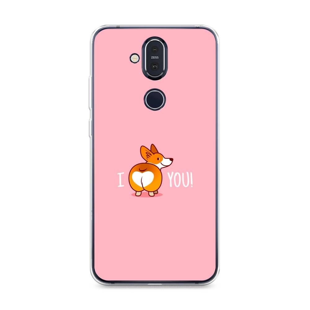 

Чехол на Nokia 8.1 "Корги I love you", Розовый;коричневый;белый, 122250-1