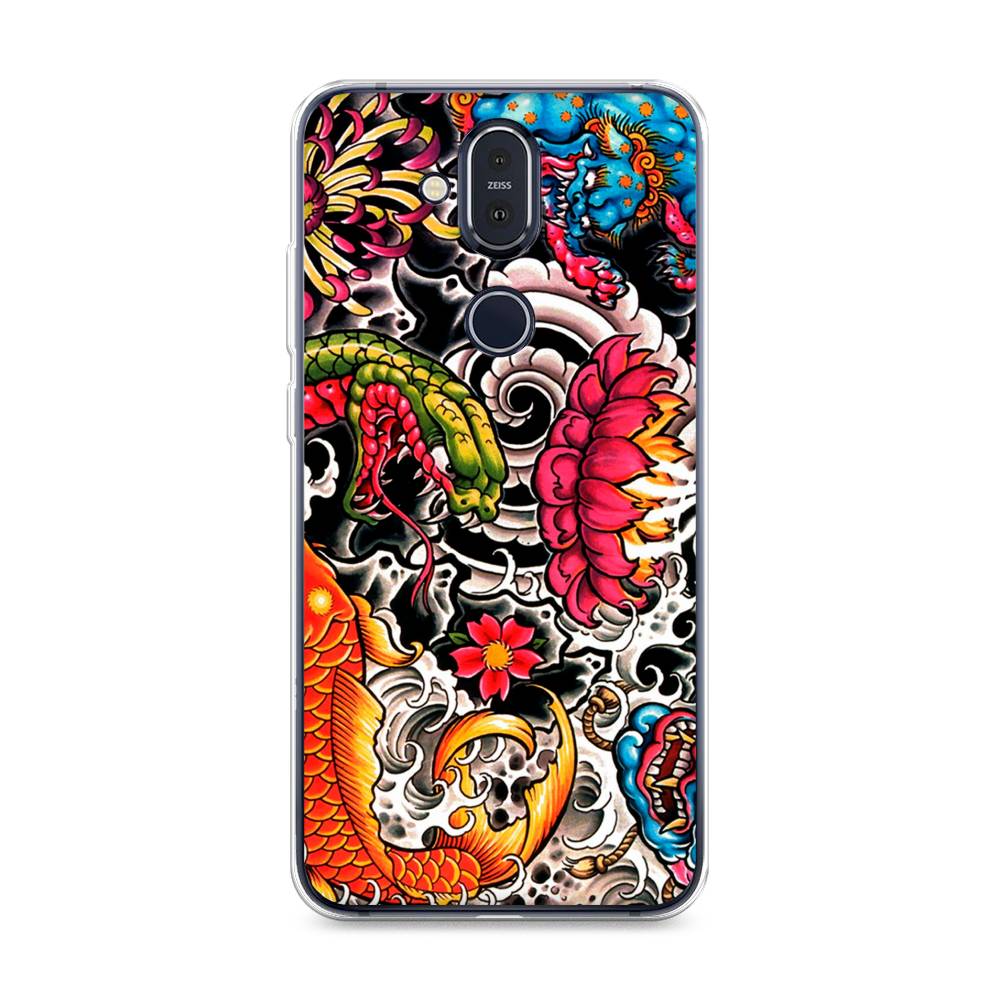 

Чехол на Nokia 8.1 "Японское искусство", Красный;оранжевый;голубой, 122250-4