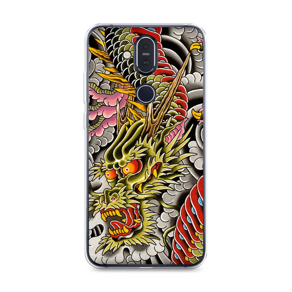 

Чехол на Nokia 8.1 "Японский дракон", Желтый;розовый;красный, 122250-4