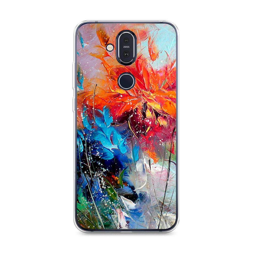 

Чехол на Nokia 8.1 "Абстрактные цветы", Оранжевый;синий, 122250-4