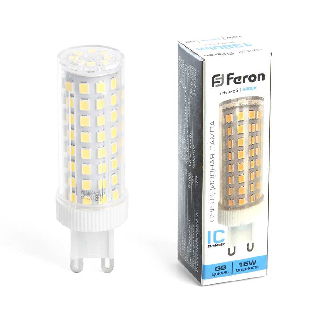 фото Лампа светодиодная feron lb-437 38214 (15w) 230v g9 6400k jcd упаковка 10 шт.