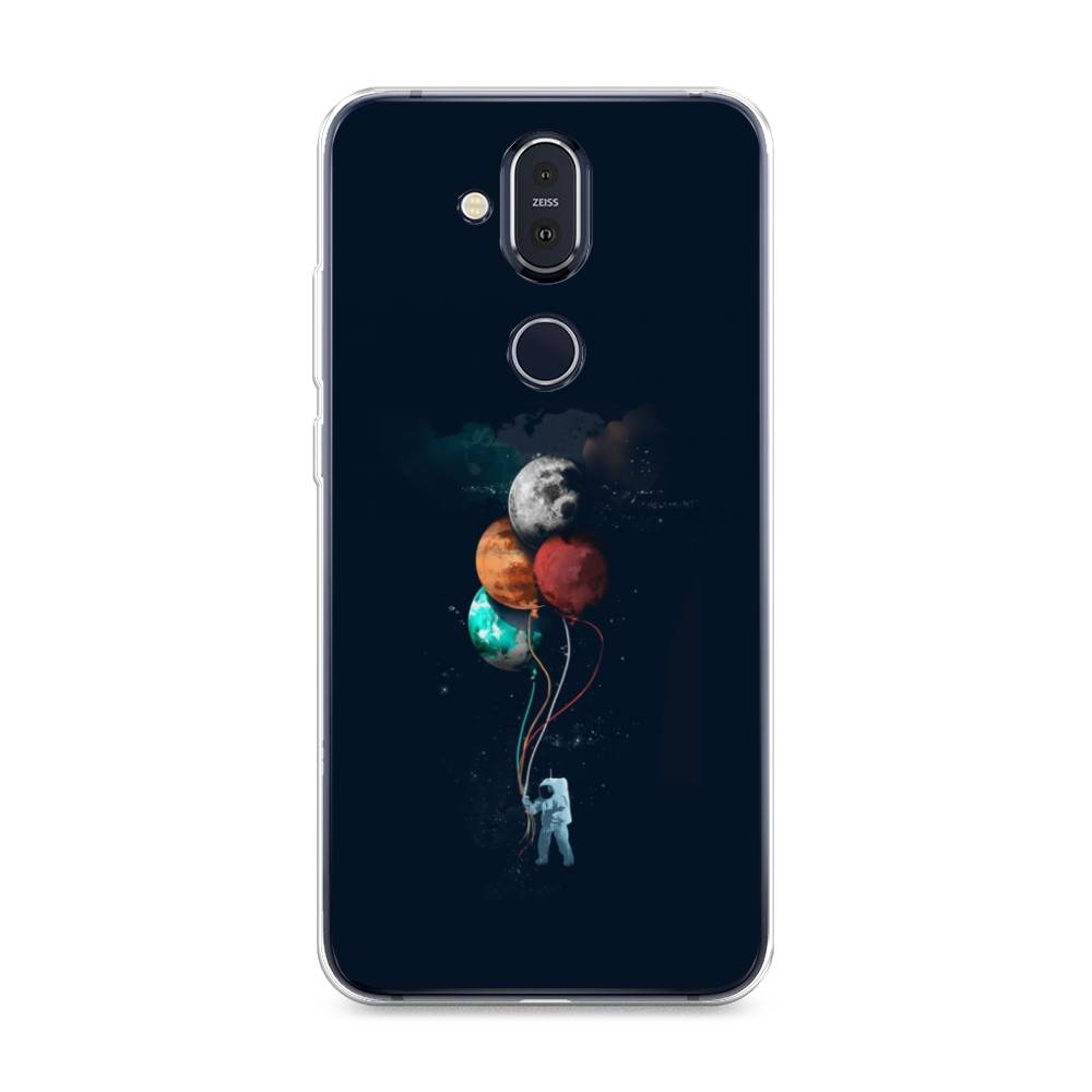 

Чехол на Nokia 8.1 "Космонавт с шариками", Разноцветный, 122250-4