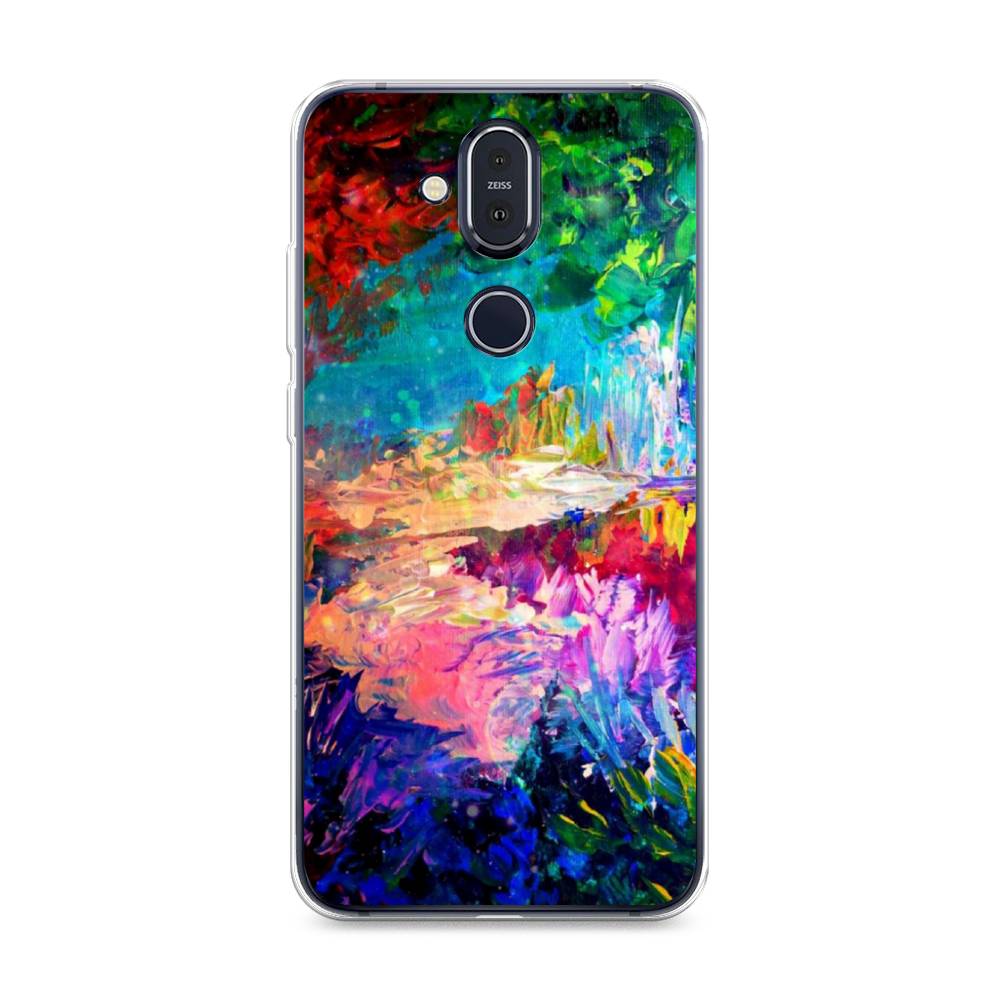 

Чехол на Nokia 8.1 "Лес-гуашь", Синий;розовый;зеленый, 122250-4