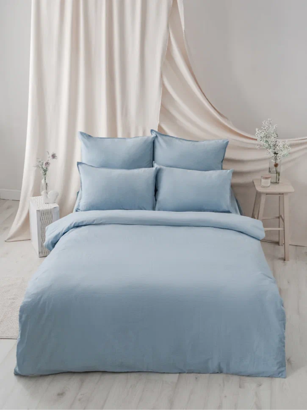 

Постельное белье "Light blue" Семейное Перкаль однотонный вареный хлопок, ГОСТ-Р