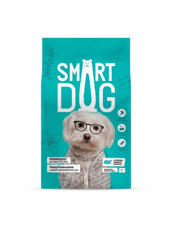 фото Сухой корм для собак smart dog, индейка, ягненок, лосось, 12кг