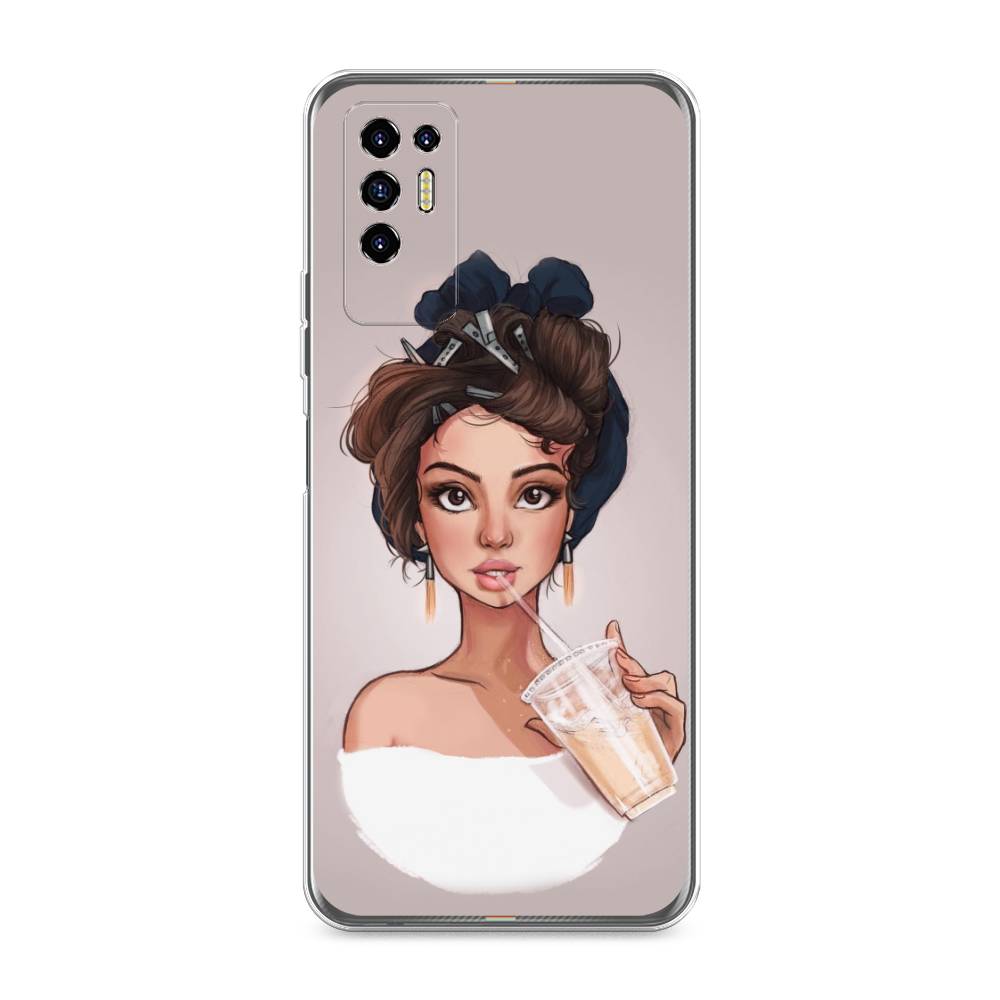 

Чехол для Tecno Pova 2 "Девушка с фраппе", Серый, 300550-6
