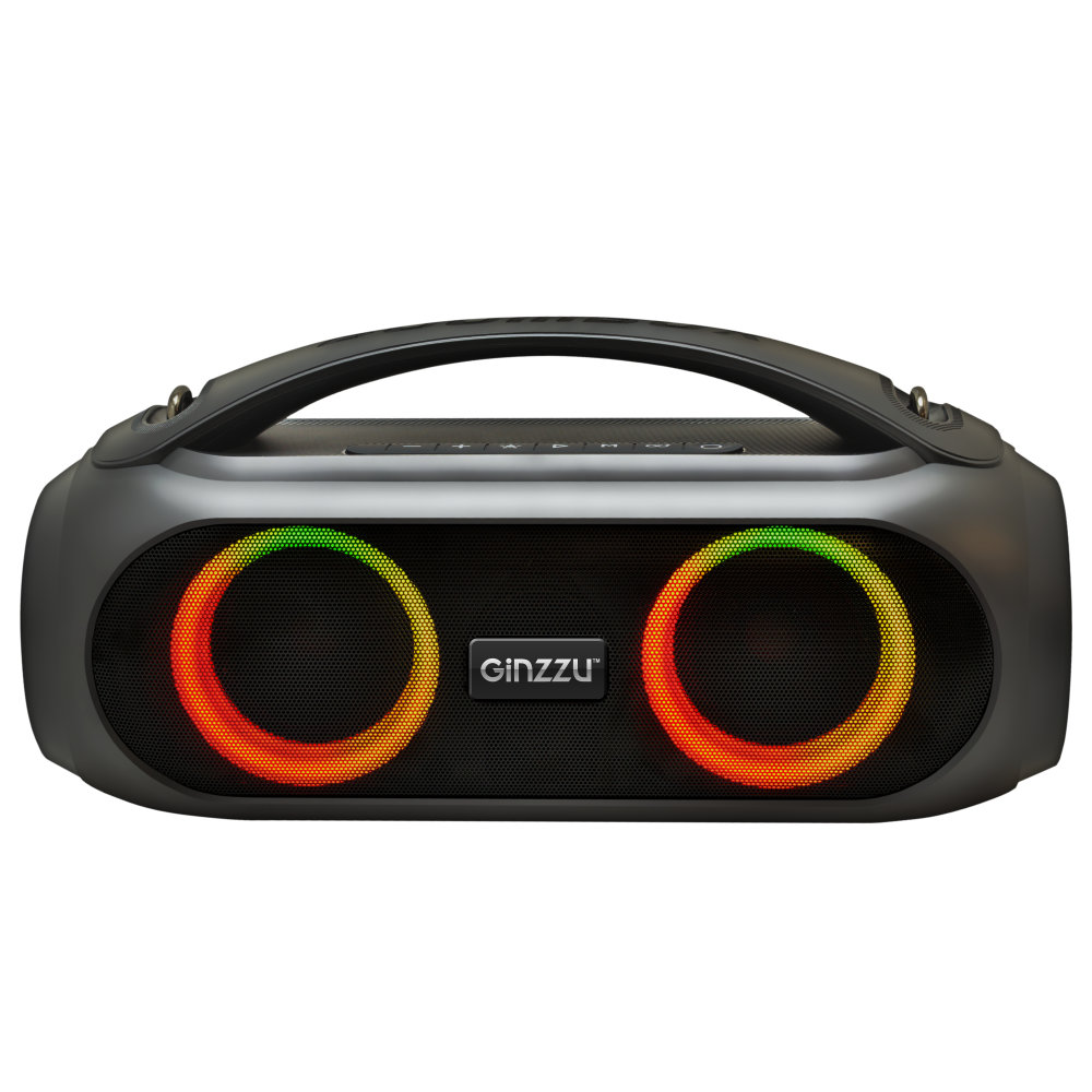 фото Портативная колонка ginzzu 20w/tws/ipx5/fm/usb/aux/rgb (gm-904b) black (17830)