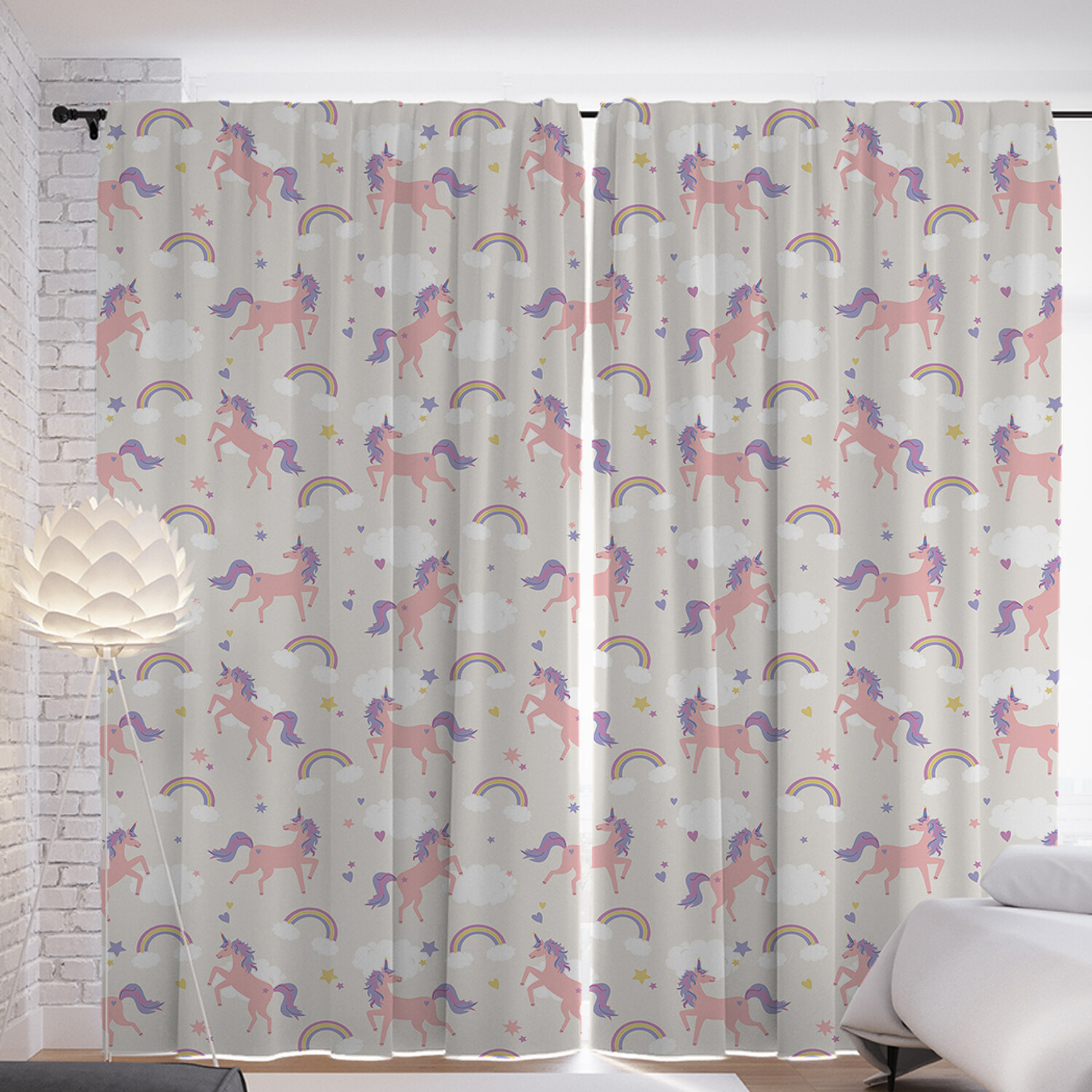 

Шторы с фотопечатью JoyArty "Мечтательный единорог" из сатена, 290х265 см, Мечтательный единорог