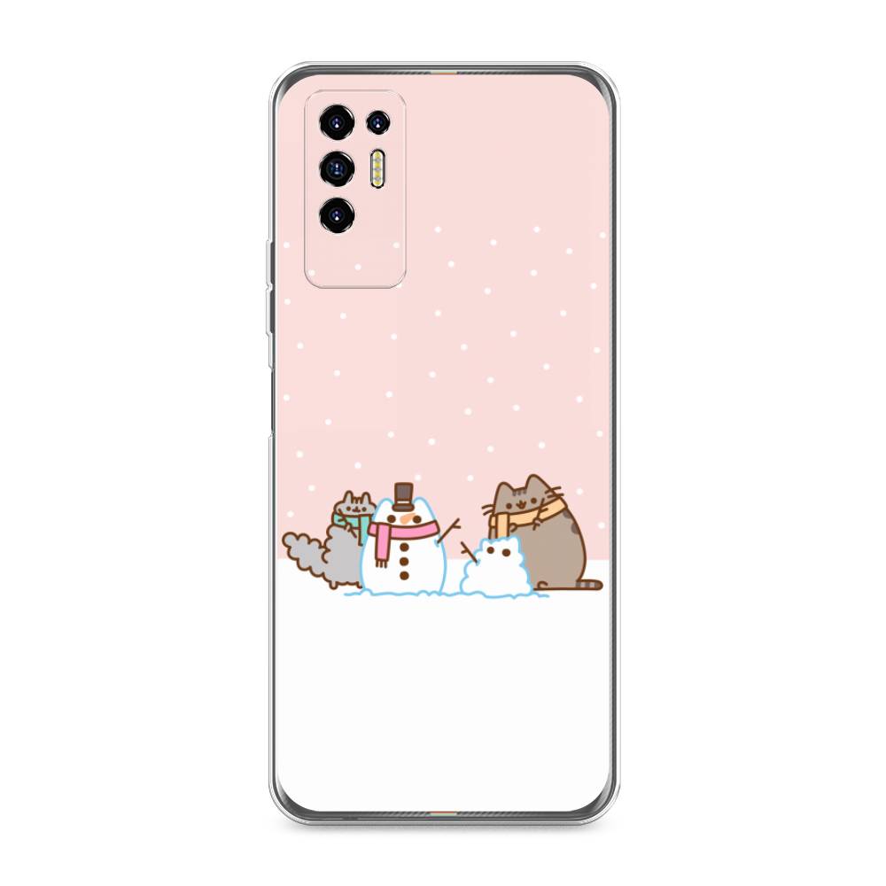 

Чехол на Tecno Pova 2 "Котики в снегу", Розовый;белый;серый, 300550-5