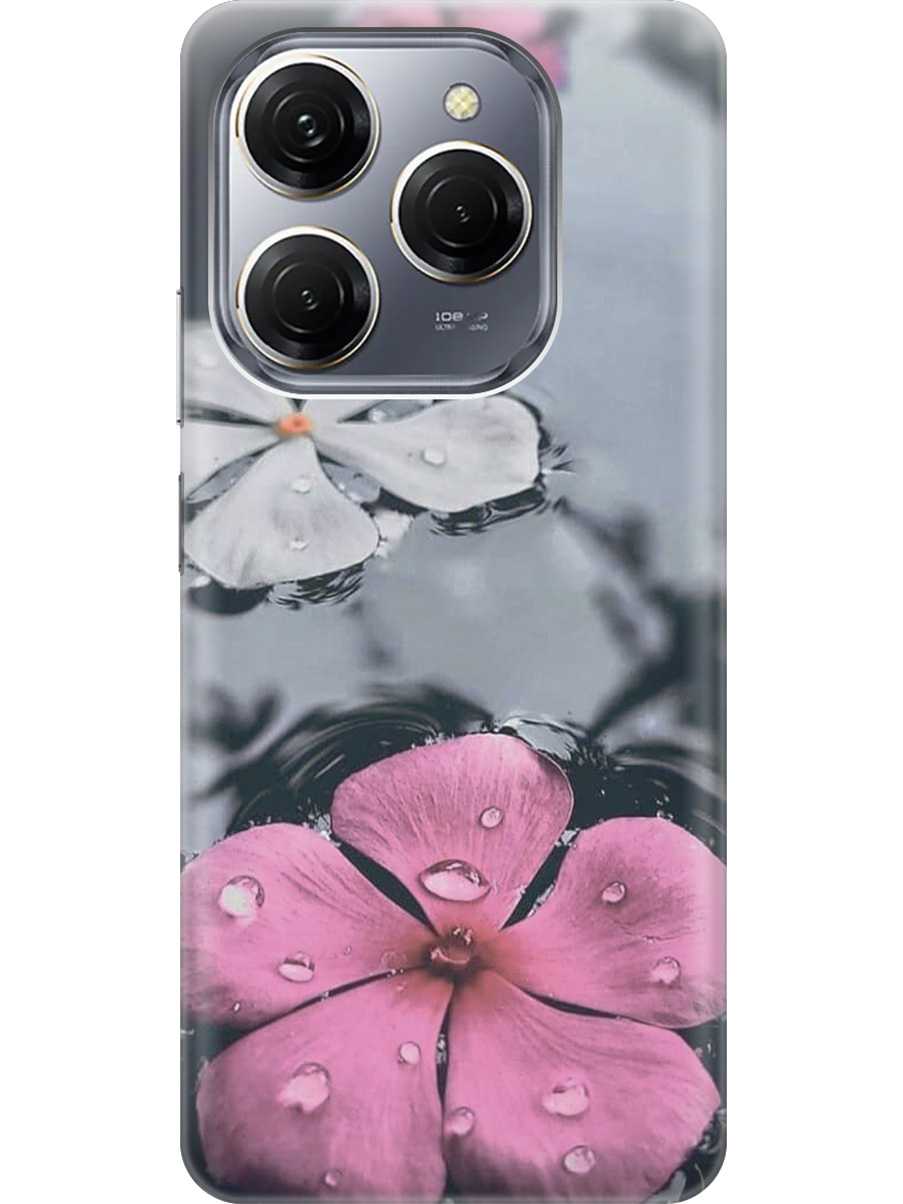 

Силиконовый чехол на Tecno Spark 20 Pro с рисунком "Фиалки в воде", Розовый;серый, 20011919
