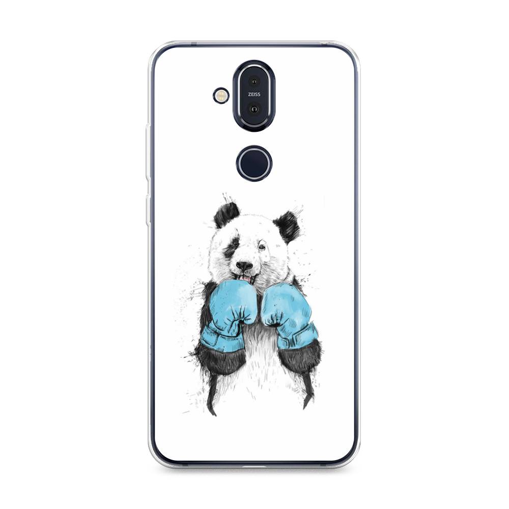 

Чехол на Nokia 8.1 "Панда боксер", Голубой;белый;серый, 122250-1