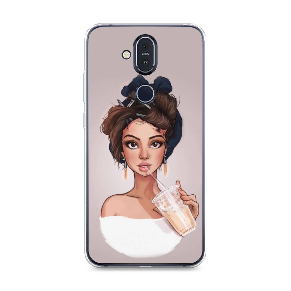 

Чехол на Nokia 8.1 "Девушка с фраппе", Серый, 122250-6