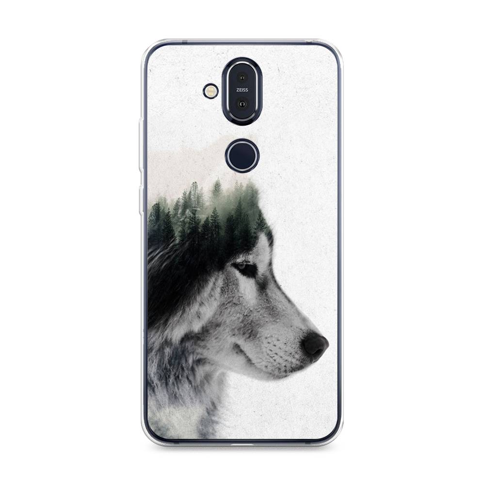 

Чехол на Nokia 8.1 "Волк лес", Серый;белый, 122250-1