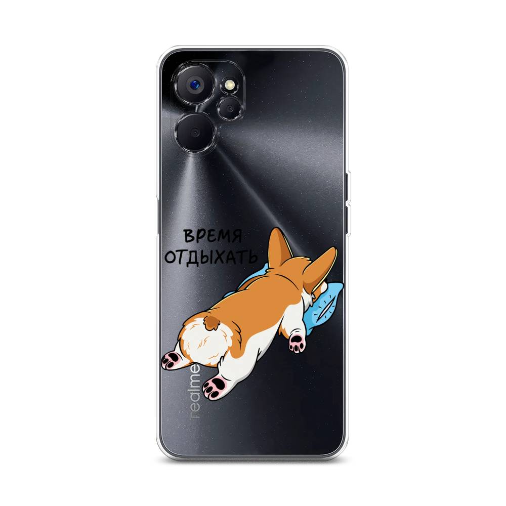 

Чехол на Realme 10 5G "Корги отдыхает", Черный;коричневый;голубой, 2512650-1