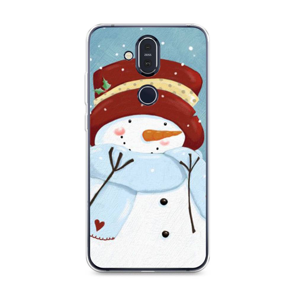 

Чехол на Nokia 8.1 "Застенчивый снеговик", Голубой;белый;красный, 122250-5