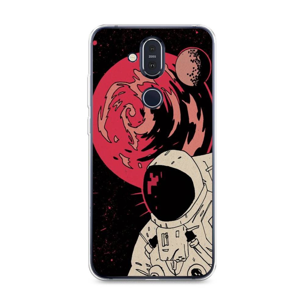 

Чехол на Nokia 8.1 "Космонавт возле Марса", Черный;красный, 122250-2