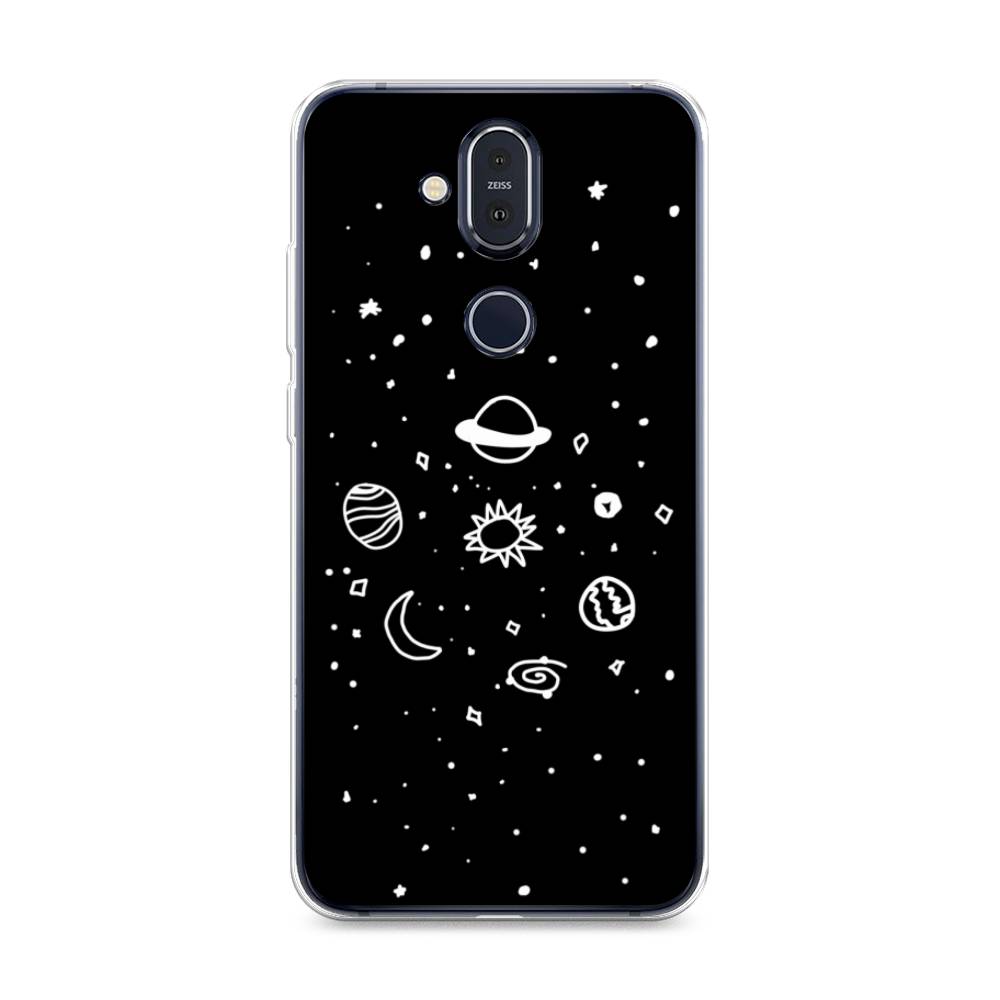 

Чехол на Nokia 8.1 "Дудл солнечной системы", Бежевый;серый, 122250-2