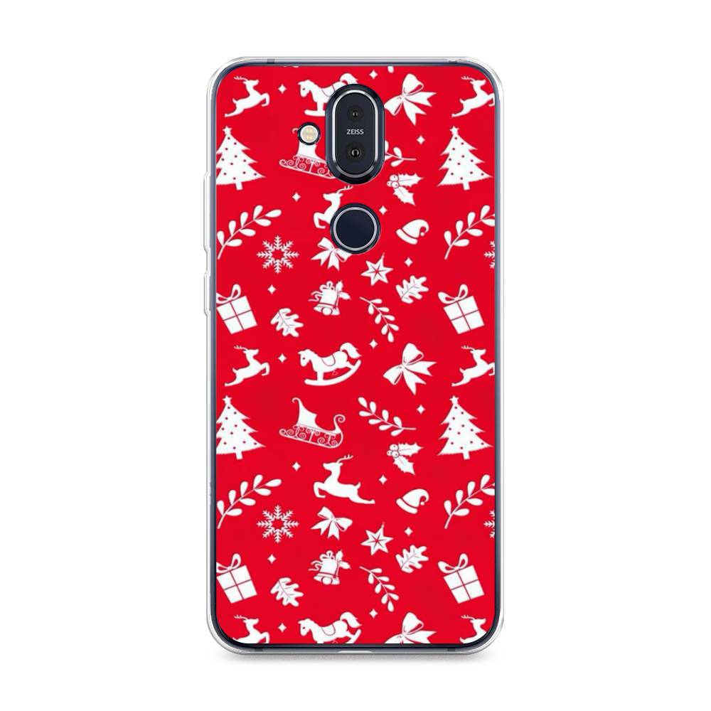 

Чехол на Nokia 8.1 "Красный новогодний фон", Красный;белый, 122250-5