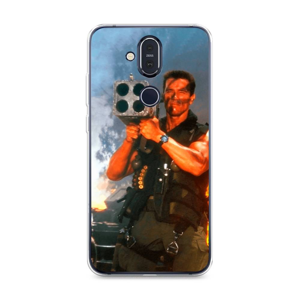 

Чехол на Nokia 8.1 "Арнольд Шварцнеггер с базукой", Голубой;коричневый, 122250-6