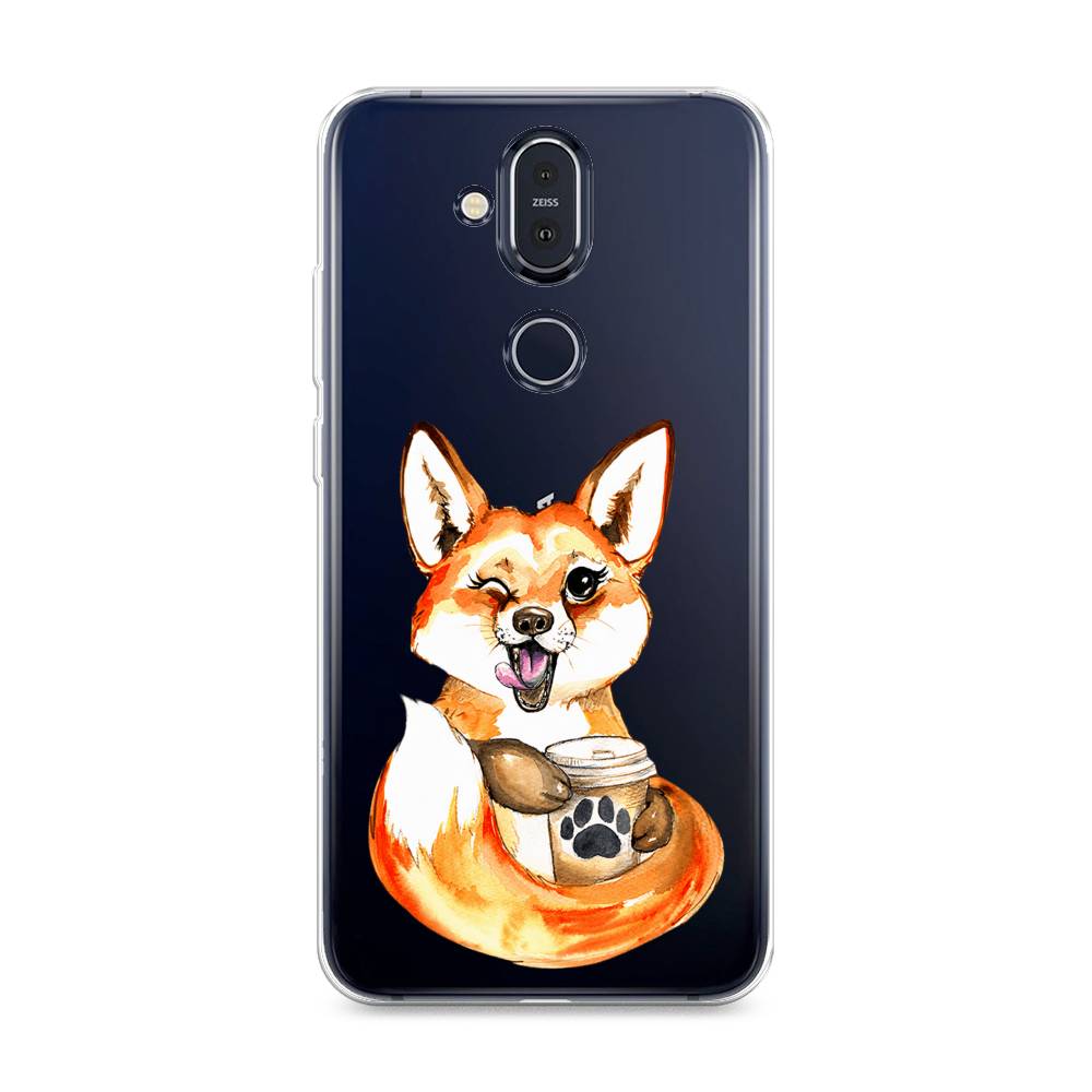 

Чехол на Nokia 8.1 "Подмигивающая лиса с кофе", Оранжевый;белый;коричневый, 122250-4