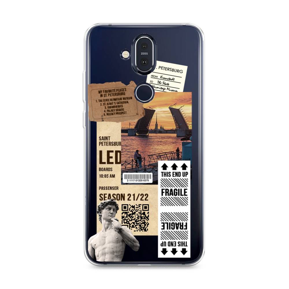 

Чехол на Nokia 8.1 "Санкт-Петербург коллаж", Коричневый;бежевый;белый, 122250-6
