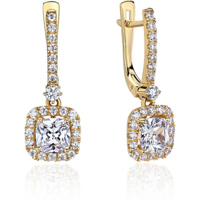 

Серьги подвески из желтого золота Эстет 01С1313817, фианит, 01С1313817