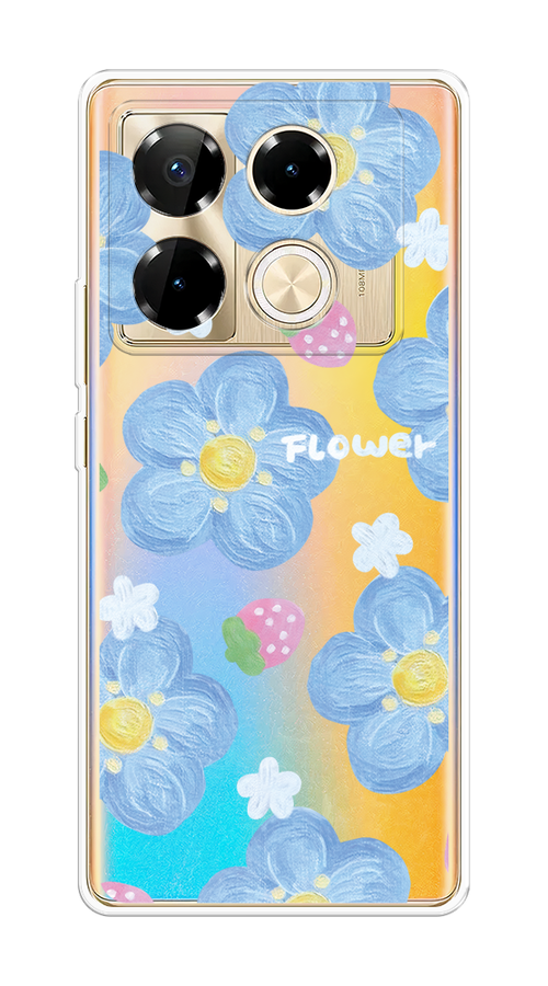 

Чехол на Infinix Note 40 Pro "Цветы и клубники", Прозрачный;голубой;белый, 3105750-1
