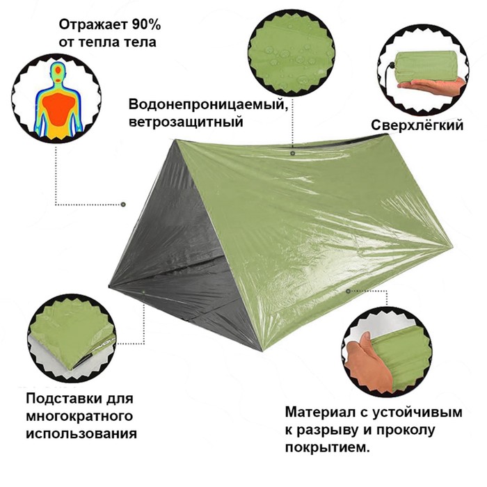 Термоодеяло универсальное Аdventure (трансформируемое в палатку, спальный мешок), зеленое